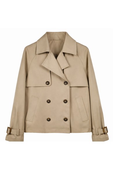 GABARDINA CORTA CRUZADA DOBLE BOTONADURA BOLSILLOS ESTILO CLÁSICO BEIGE TY-Z68036