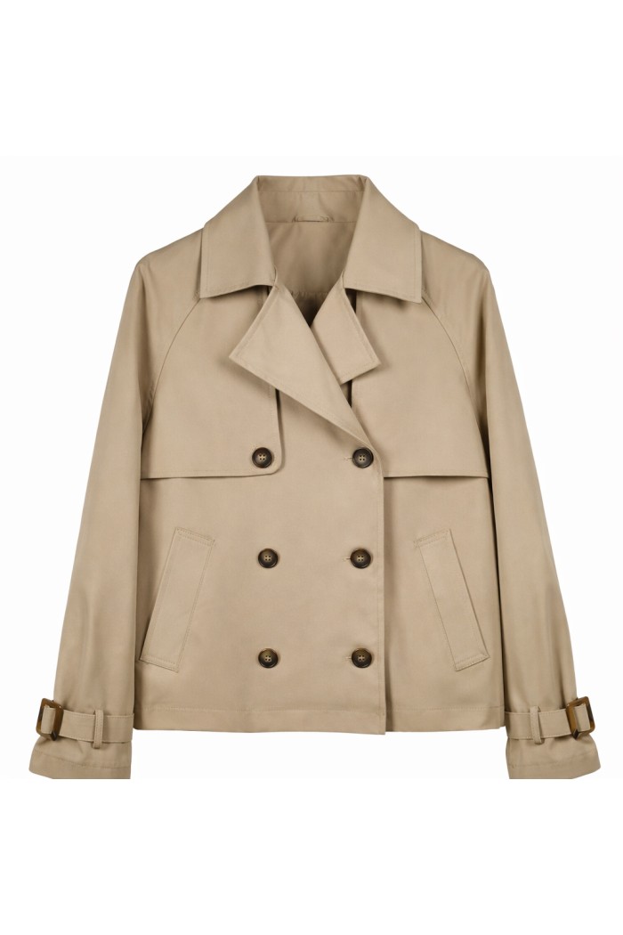 GABARDINA CORTA CRUZADA DOBLE BOTONADURA BOLSILLOS ESTILO CLÁSICO BEIGE TY-Z68036