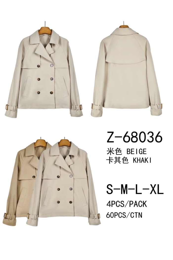 GABARDINA CORTA CRUZADA DOBLE BOTONADURA BOLSILLOS ESTILO CLÁSICO BEIGE TY-Z68036