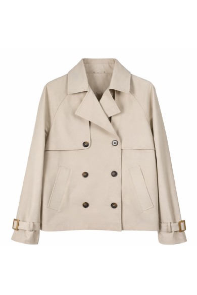 GABARDINA CORTA CRUZADA DOBLE BOTONADURA BOLSILLOS ESTILO CLÁSICO BEIGE TY-Z68036