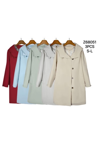 GABARDINA LARGA CON CAPUCHA CIERRE DE BOTONES BOLSILLOS VARIOS COLORES TY-Z68051
