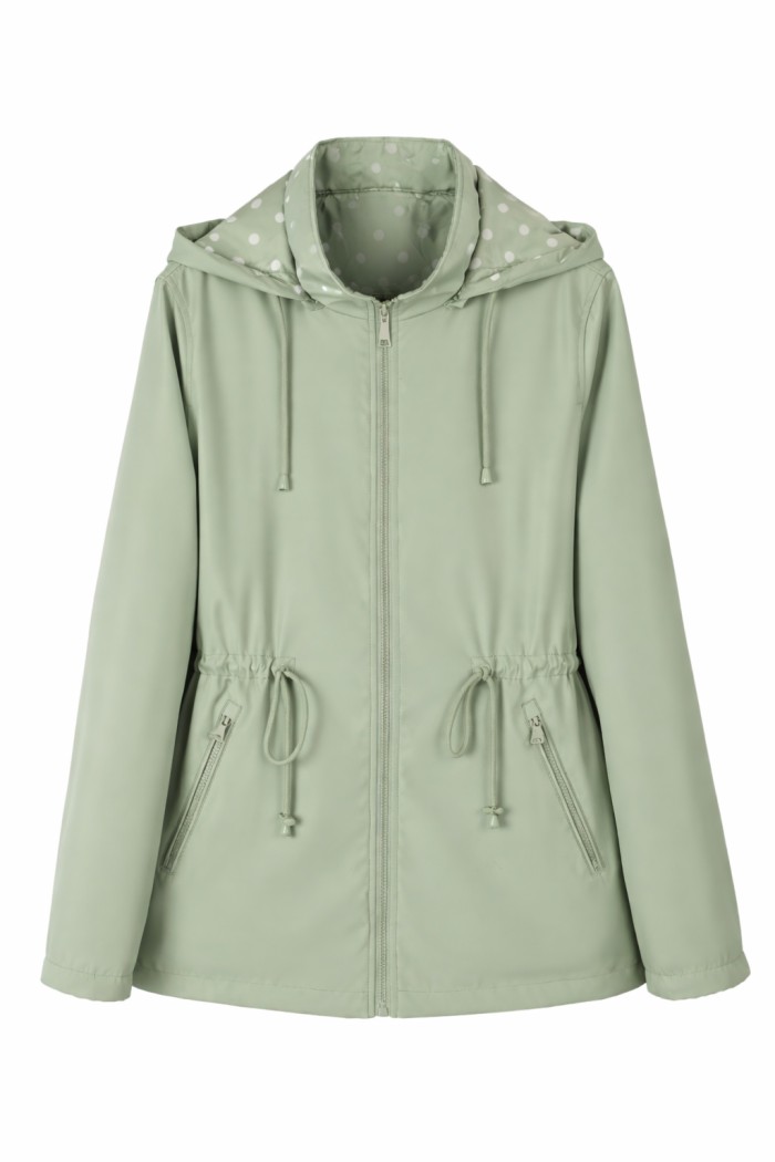 CHAQUETA CON CAPUCHA CREMALLERA CINTURA AJUSTABLE BOLSILLOS VARIOS COLORES TY-Z65031