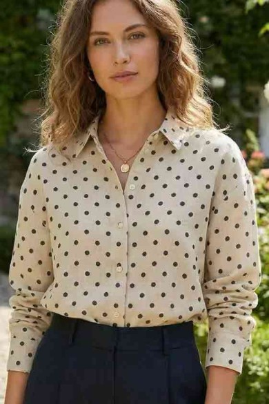 CAMISA ESTAMPADO LUNARES MANGA LARGA CON BOTONES VARIOS COLORES DD-1D2116