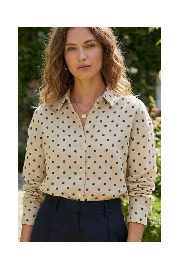 CAMISA ESTAMPADO LUNARES MANGA LARGA CON BOTONES VARIOS COLORES DD-1D2116