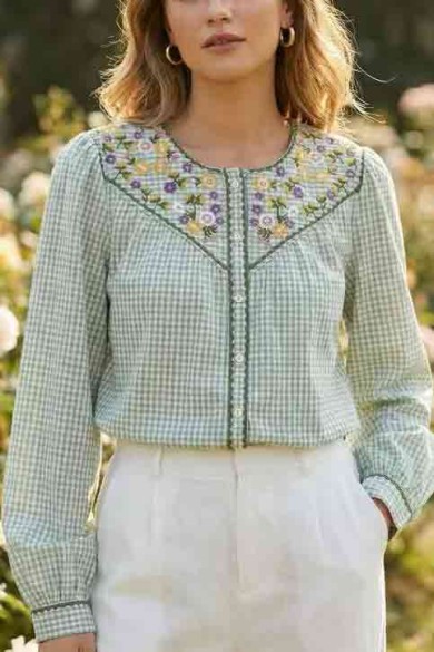 BLUSA CUADROS CON BORDADO FLORAL EN CANESÚ VARIOS COLORES DD-1D2106