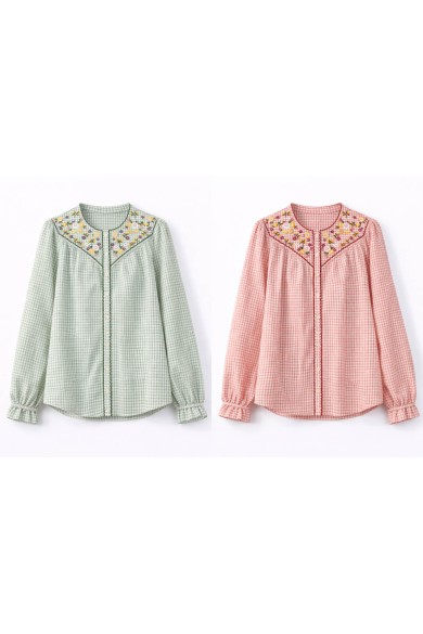 BLUSA CUADROS CON BORDADO FLORAL EN CANESÚ VARIOS COLORES DD-1D2106