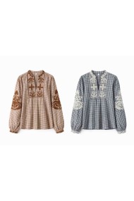 BLUSA CUADROS CON BORDADO ÉTNICO MANGA LARGA VARIOS COLORES DD-1D2076
