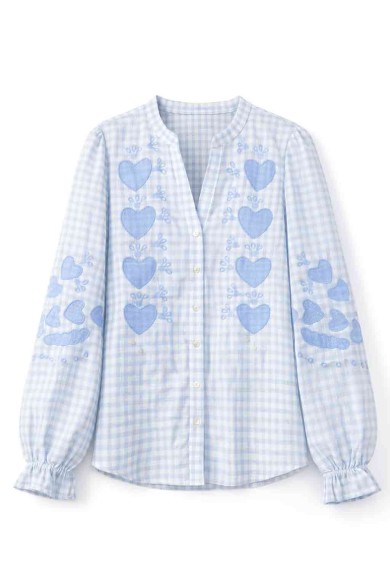 BLUSA CUADROS CON BORDADO CORAZONES MANGA LARGA VARIOS COLORES DD-1D2032