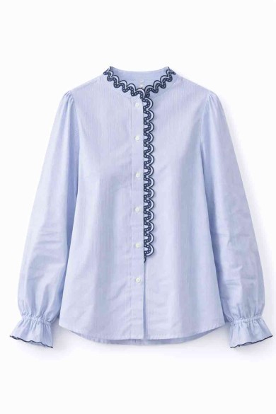 BLUSA MANGA LARGA CON DETALLE ONDULADO EN CONTRASTE VARIOS COLORES DD-1D2100