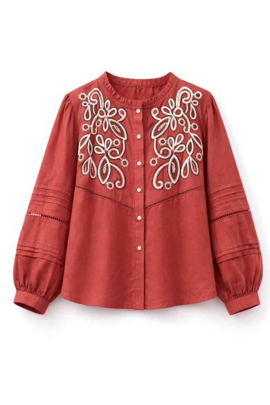 BLUSA BORDADA MANGA LARGA CON BOTONES VARIOS COLORES DD-1D2111