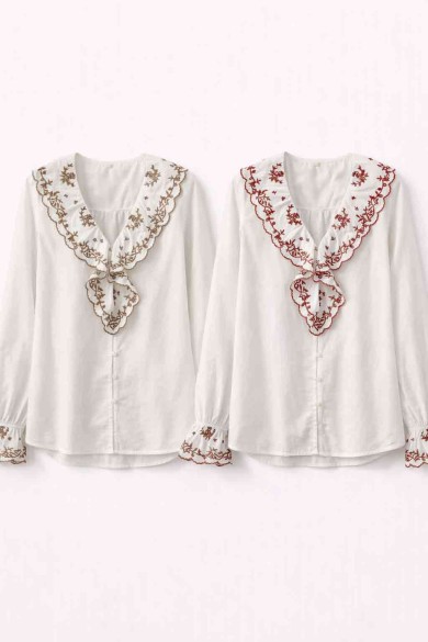 BLUSA BORDADA CUELLO VOLANTE · MANGA LARGA · ESTILO ROMÁNTICO VARIOS COLORES DD-1D2082
