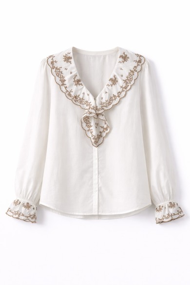 BLUSA BORDADA CUELLO VOLANTE · MANGA LARGA · ESTILO ROMÁNTICO VARIOS COLORES DD-1D2082