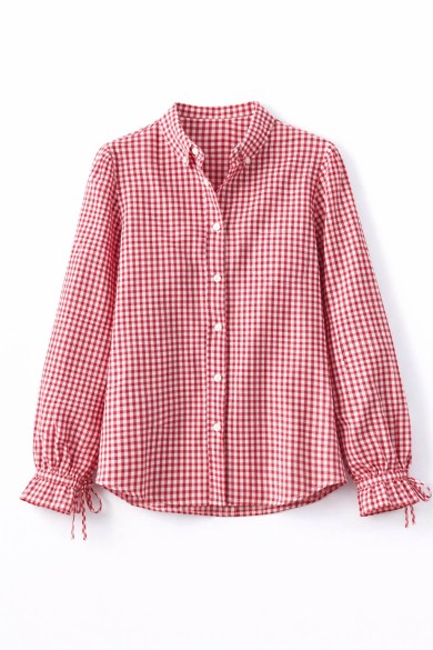 BLUSA CUADROS VICHY MANGA LARGA CUELLO MAO ESTILO CASUAL VARIOS COLORES DD-1D2147