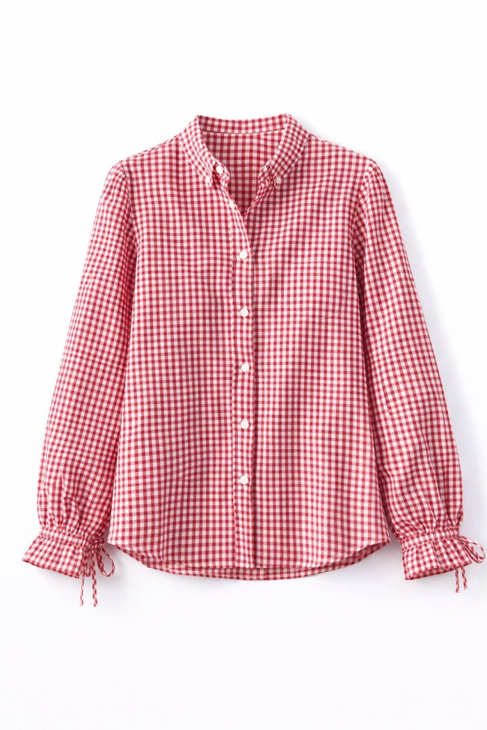 BLUSA CUADROS VICHY MANGA LARGA CUELLO MAO ESTILO CASUAL VARIOS COLORES DD-1D2147