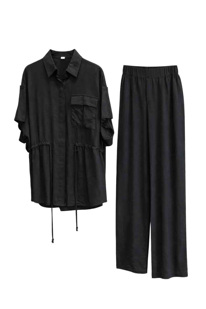 CONJUNTO CAMISA PANTALÓN FLUIDO ESTILO RELAJADO VARIOS COLORES FBZMR22167AB