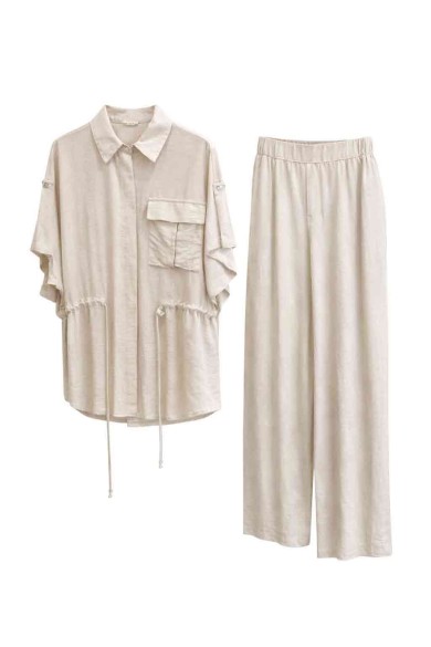 CONJUNTO CAMISA PANTALÓN FLUIDO ESTILO RELAJADO VARIOS COLORES FBZMR21947AB