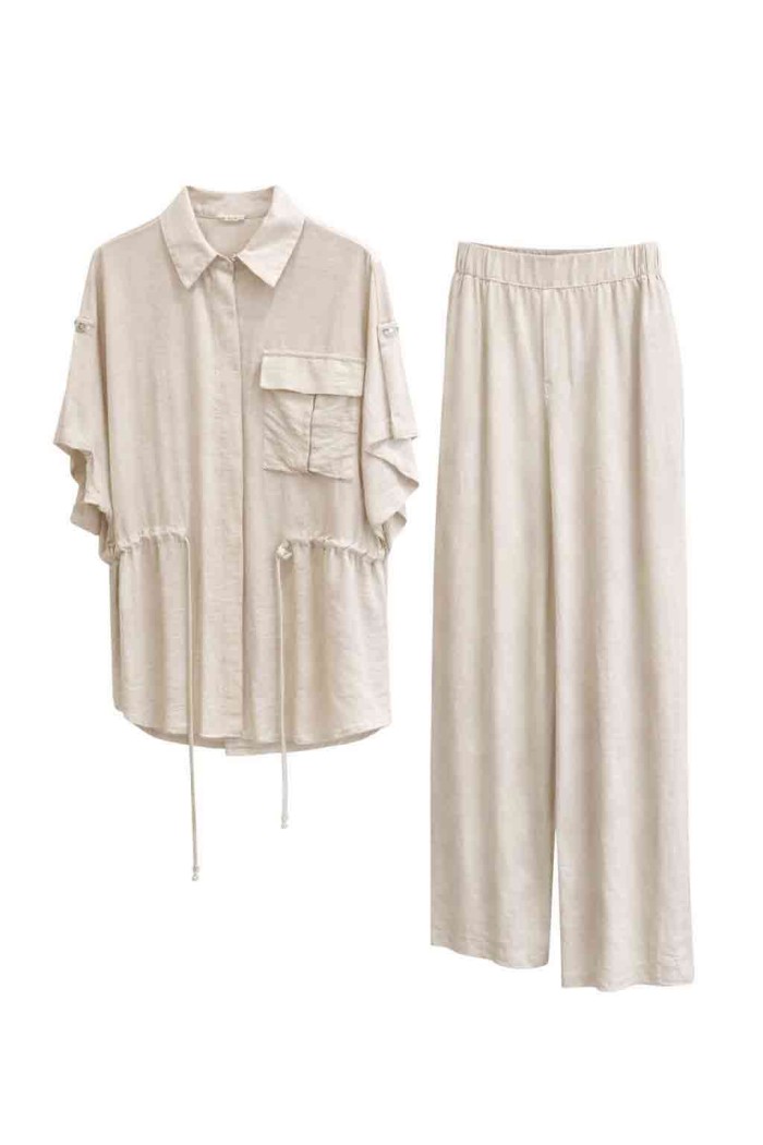 CONJUNTO CAMISA PANTALÓN FLUIDO ESTILO RELAJADO VARIOS COLORES FBZMR21947AB