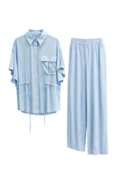 CONJUNTO CAMISA PANTALÓN FLUIDO ESTILO RELAJADO VARIOS COLORES FBZMR22147AB