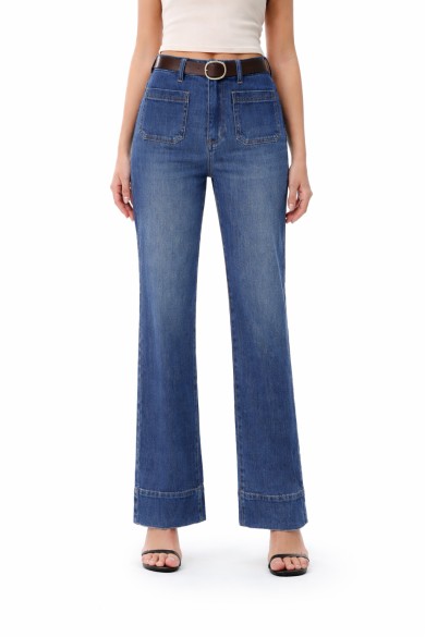 PANTALÓN VAQUERO RECTO DE TIRO ALTO DENIM ELÁSTICO ESTILO CASUAL VARIOS COLORES FBZF32661