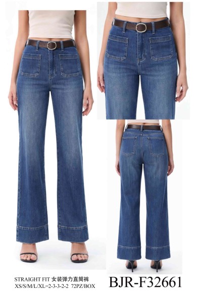 PANTALÓN VAQUERO RECTO DE TIRO ALTO DENIM ELÁSTICO ESTILO CASUAL VARIOS COLORES FBZF32661