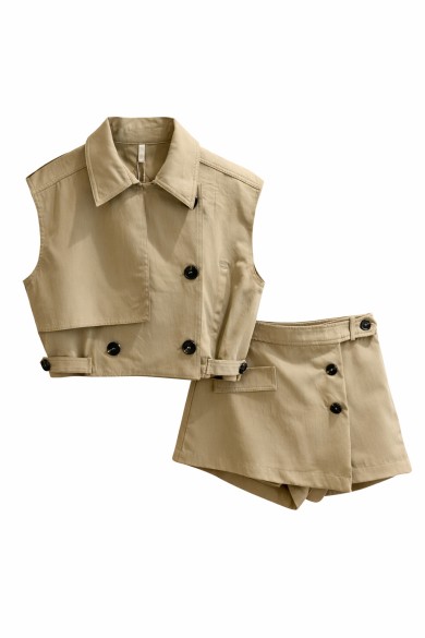 CONJUNTO CHALECO CROPPED + FALDA SHORT ESTILO TRENCH LOOK MODERNO VARIOS COLORES FBZMA1369AB