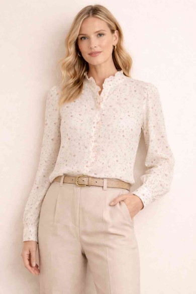 BLUSA ESTAMPADA MANGA LARGA DETALLE VOLANTE FRONTAL DD-1D2038