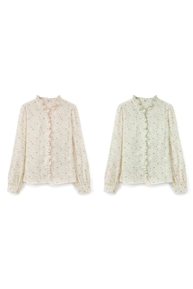 BLUSA ESTAMPADA MANGA LARGA DETALLE VOLANTE FRONTAL DD-1D2038