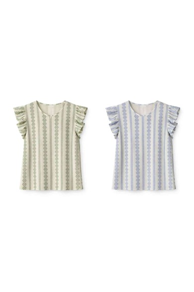 CONJUNTO DOS PIEZAS ESTAMPADO BLUSA VOLANTES PANTALÓN FLUIDO DD-1D19631964