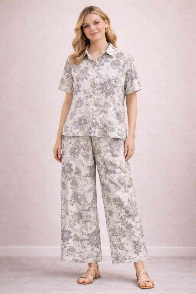 CONJUNTO ESTAMPADO CAMISA PANTALÓN CORTE FLUIDO DD-1D19711972