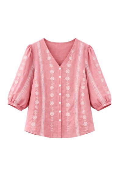 BLUSA BORDADA CUELLO V MANGA 3/4 DD-1D2006