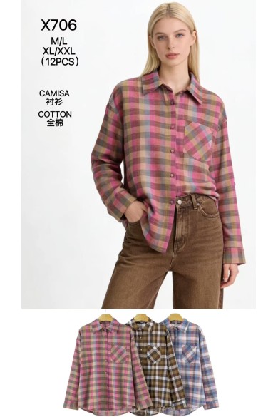 CAMISA CUADROS ALGODÓN MANGA LARGA DBT-X706