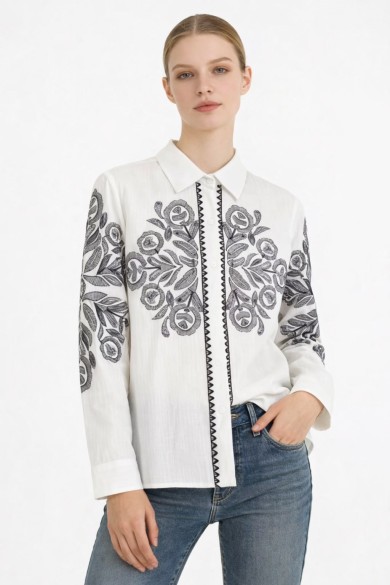 CAMISA BORDADA ALGODÓN MANGA LARGA DBT-X5796