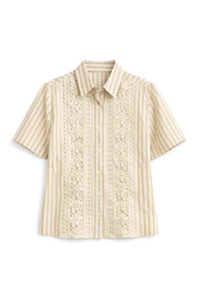 CAMISA RAYAS BORDADO CALADO MANGA CORTA DD-1D2122