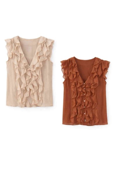 BLUSA SIN MANGAS VOLANTES FRONTALES ESCOTE EN V DD-1D2123