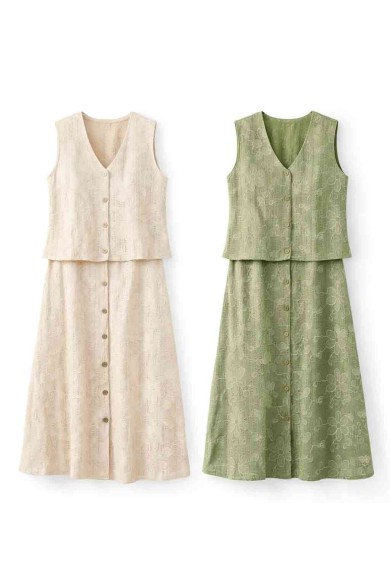 CONJUNTO 2 PIEZAS CHALECO FALDA MIDI BORDADO DD-1D2124
