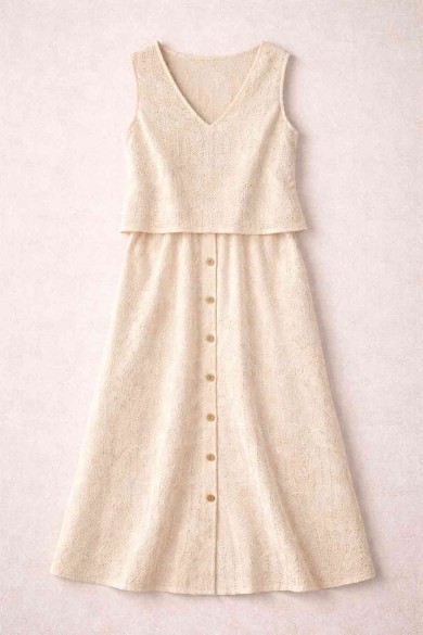 CONJUNTO 2 PIEZAS CHALECO FALDA MIDI BORDADO DD-1D2124