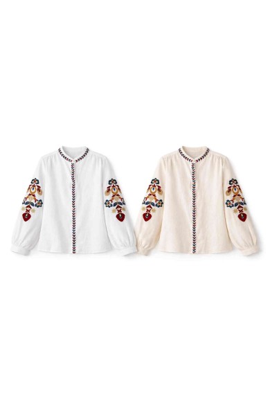 BLUSA BORDADO ÉTNICO MANGA LARGA CUELLO MAO DD-A90015