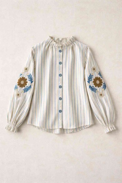 BLUSA RAYAS BORDADO FLORAL MANGA LARGA DD-A90014