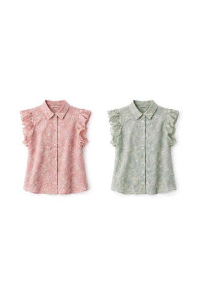 BLUSA ENCAJE MANGA VOLANTE CUELLO CAMISA DD-1D1921