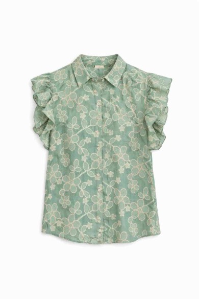 BLUSA ENCAJE MANGA VOLANTE CUELLO CAMISA DD-1D1921