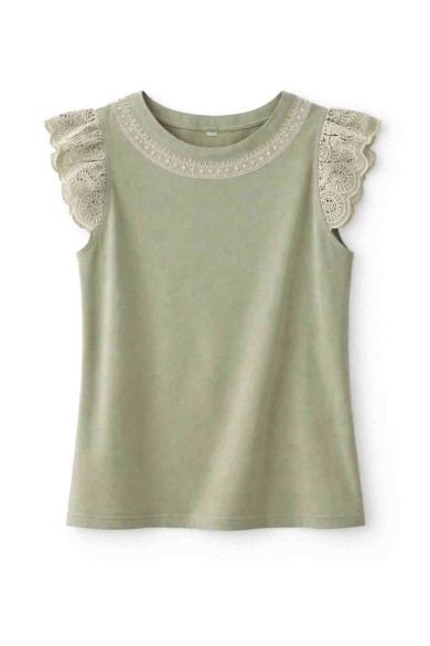 CAMISETA SIN MANGAS DETALLE ENCAJE CUELLO REDONDO DD-1D2083