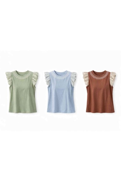 CAMISETA SIN MANGAS DETALLE ENCAJE CUELLO REDONDO DD-1D2083