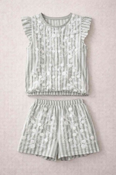 CONJUNTO VERDE RAYAS CON BORDADO TOP Y SHORT DD-1D1959