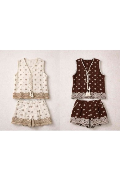 CONJUNTO BORDADO TOP SHORT ESTILO BOHO DD-G10033