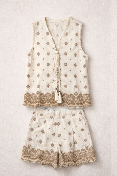 CONJUNTO BORDADO TOP SHORT ESTILO BOHO DD-G10033