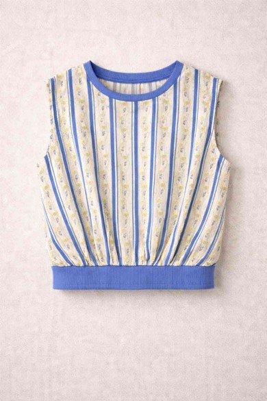 TOP ESTAMPADO SIN MANGAS DETALLE ELÁSTICO DD-1D1967