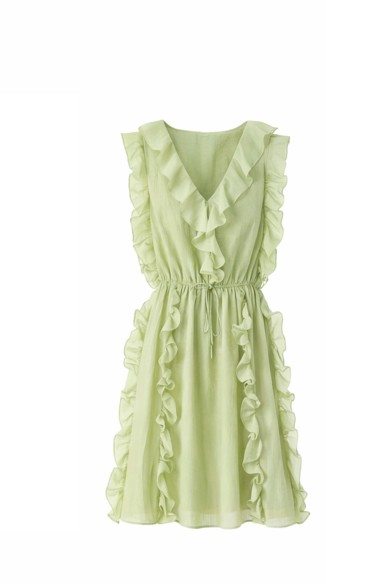 VESTIDO CORTO CON VOLANTES Y ESCOTE EN V VARIOS COLORES DBT-M2610