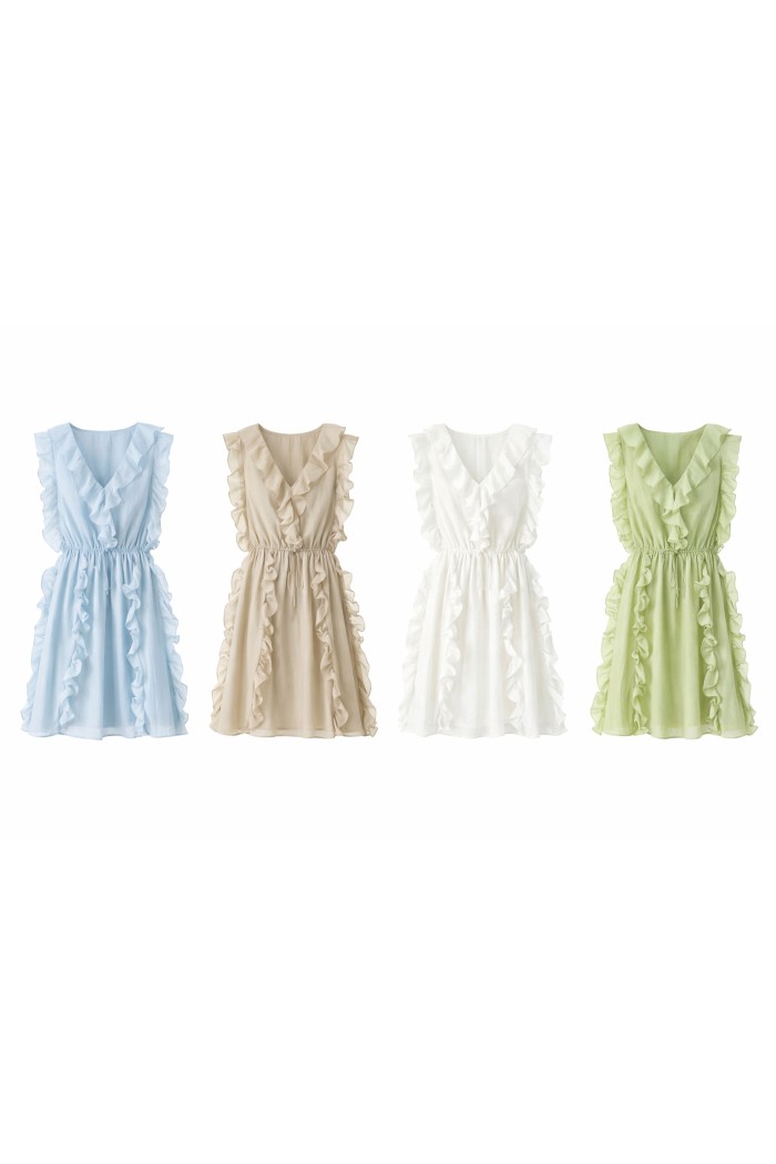 VESTIDO CORTO CON VOLANTES Y ESCOTE EN V VARIOS COLORES DBT-M2610