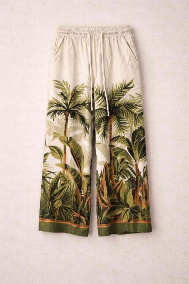 PANTALÓN PALAZZO ESTAMPADO TROPICAL CINTURA ELÁSTICA DD-G10044