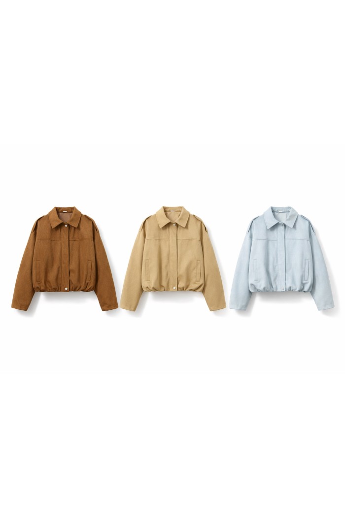 CHAQUETA CORTA EFECTO ANTE CON CUELLO CONTRASTE ESTILO CASUAL TY-M9288